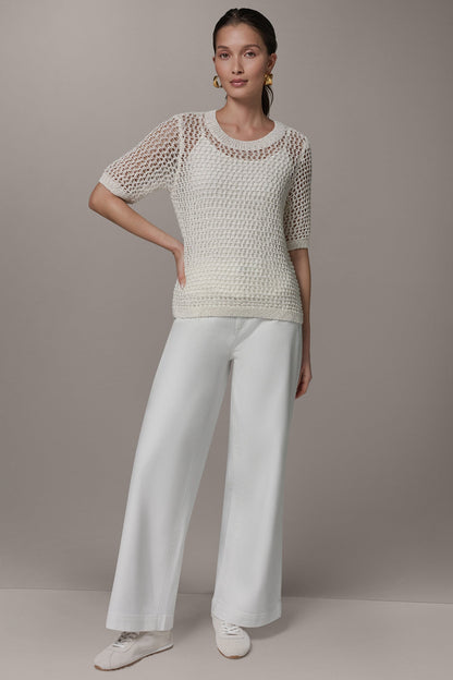 Donna Karan SHORT SLEEVE OPEN STITCH SWEATER