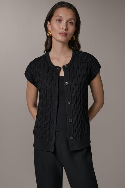Donna Karan SLEEVELESS CABLE KNIT VEST