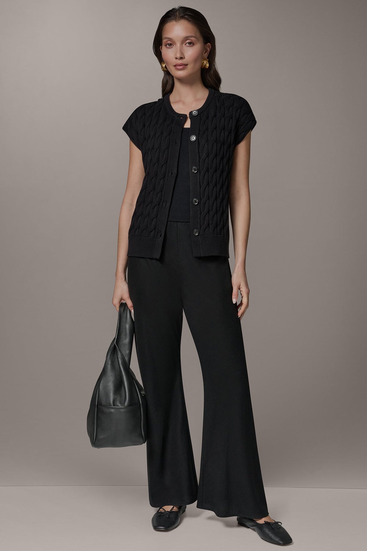 Donna Karan SLEEVELESS CABLE KNIT VEST