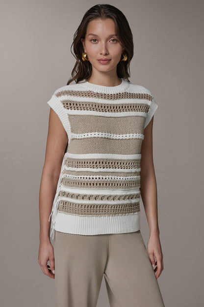 Donna Karan SLEEVELESS STRIPE FRINGE SEQUIN SWEATER