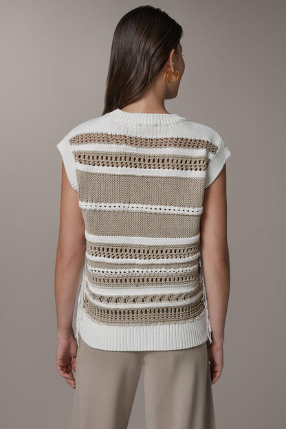 Donna Karan SLEEVELESS STRIPE FRINGE SEQUIN SWEATER