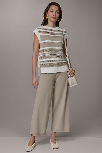 Donna Karan SLEEVELESS STRIPE FRINGE SEQUIN SWEATER