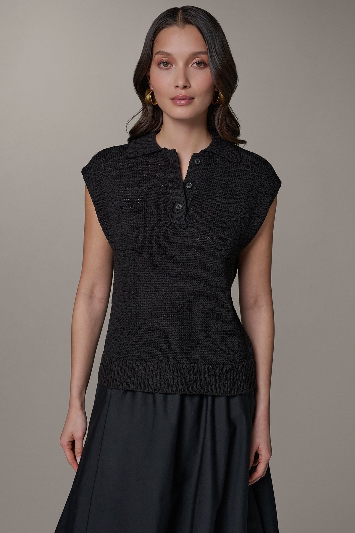 Donna Karan SLEEVELESS POLO SWEATER