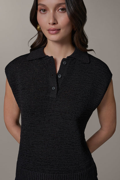 Donna Karan SLEEVELESS POLO SWEATER