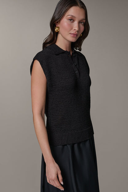 Donna Karan SLEEVELESS POLO SWEATER