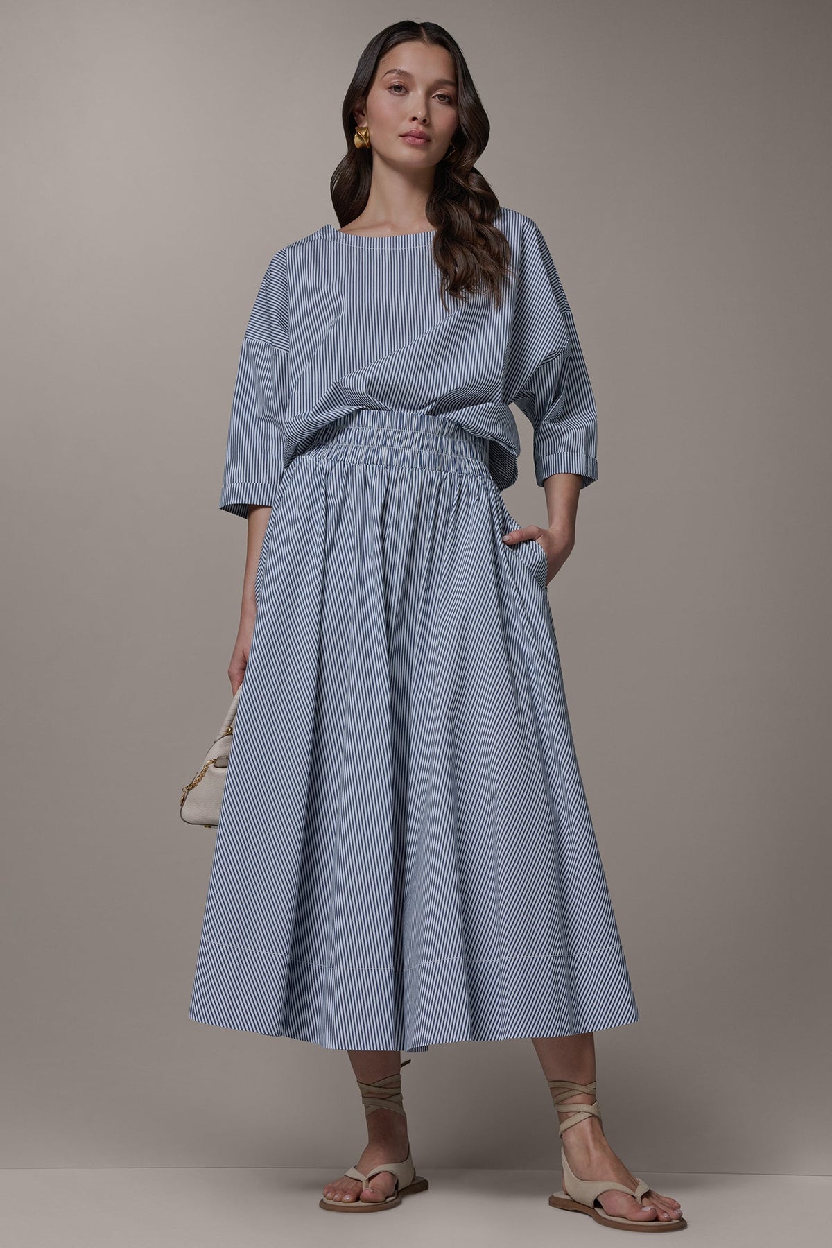 Donna Karan STRIPE MAXI A-LINE SKIRT