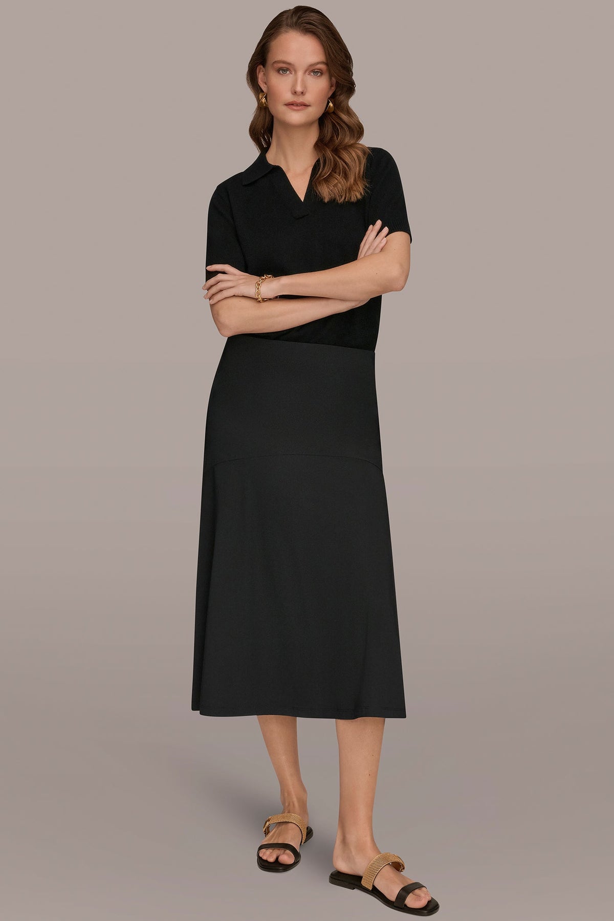 Donna Karan THE MODERN TRAVEL MIDI HI-LOW TRUMPET SKIRT