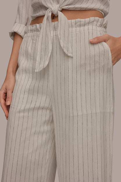 Donna Karan LINEN HIGH-RISE PINSTRIPED PAPERBAG PANT