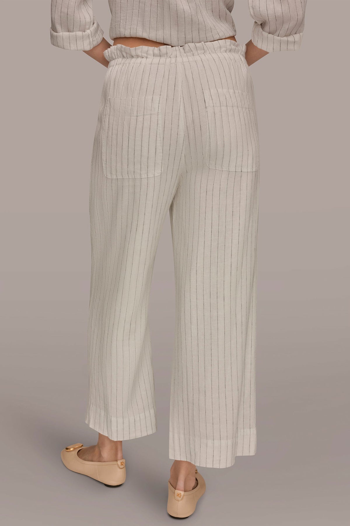 Donna Karan LINEN HIGH-RISE PINSTRIPED PAPERBAG PANT