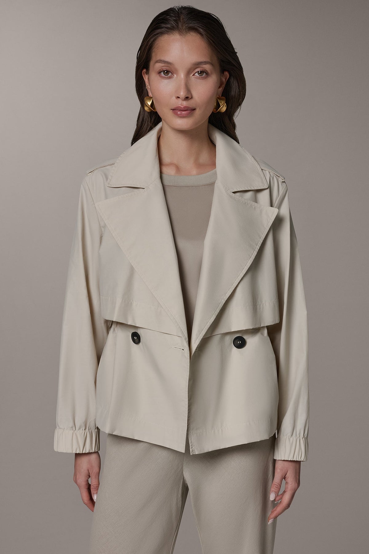 Donna Karan LONG SLEEVE DOUBLE BREASTED TRENCH JACKET
