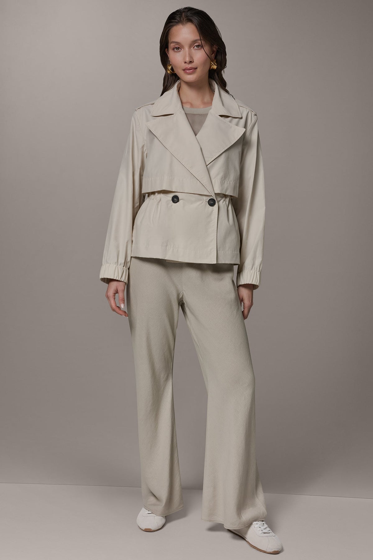 Donna Karan LONG SLEEVE DOUBLE BREASTED TRENCH JACKET