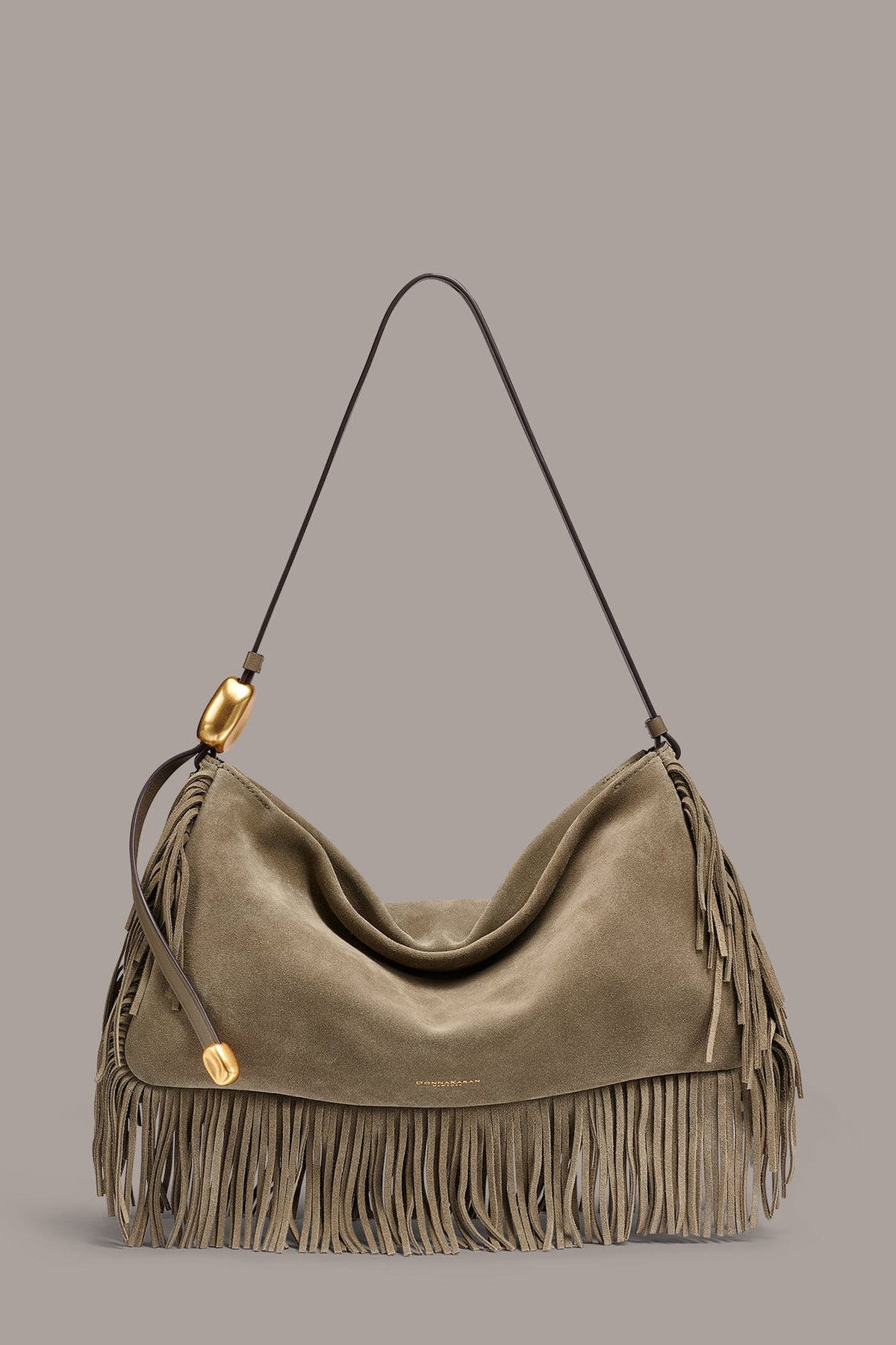 Donna Karan VELVET LARGE FRINGE SHOULDER BAG