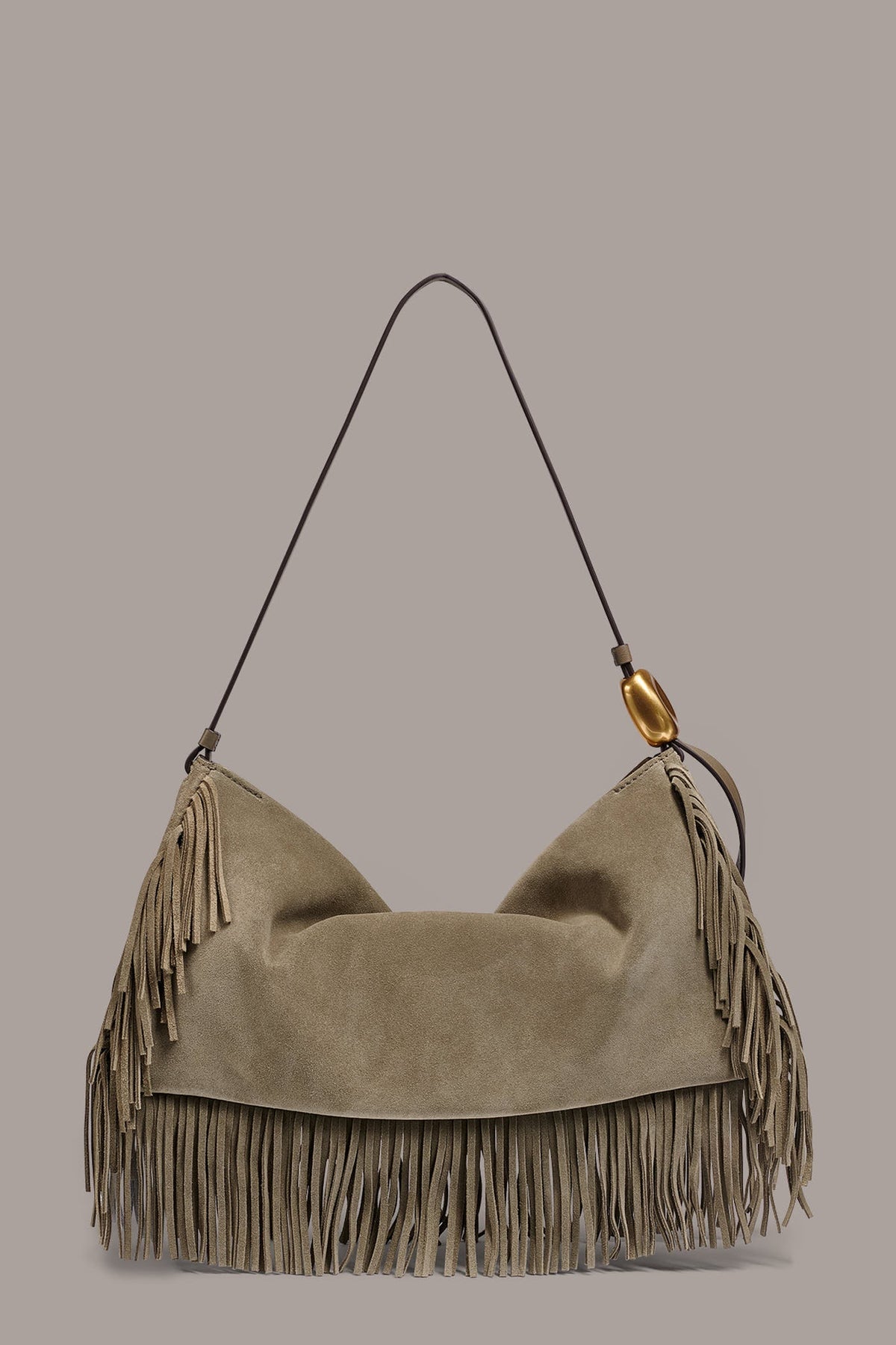 Donna Karan VELVET LARGE FRINGE SHOULDER BAG