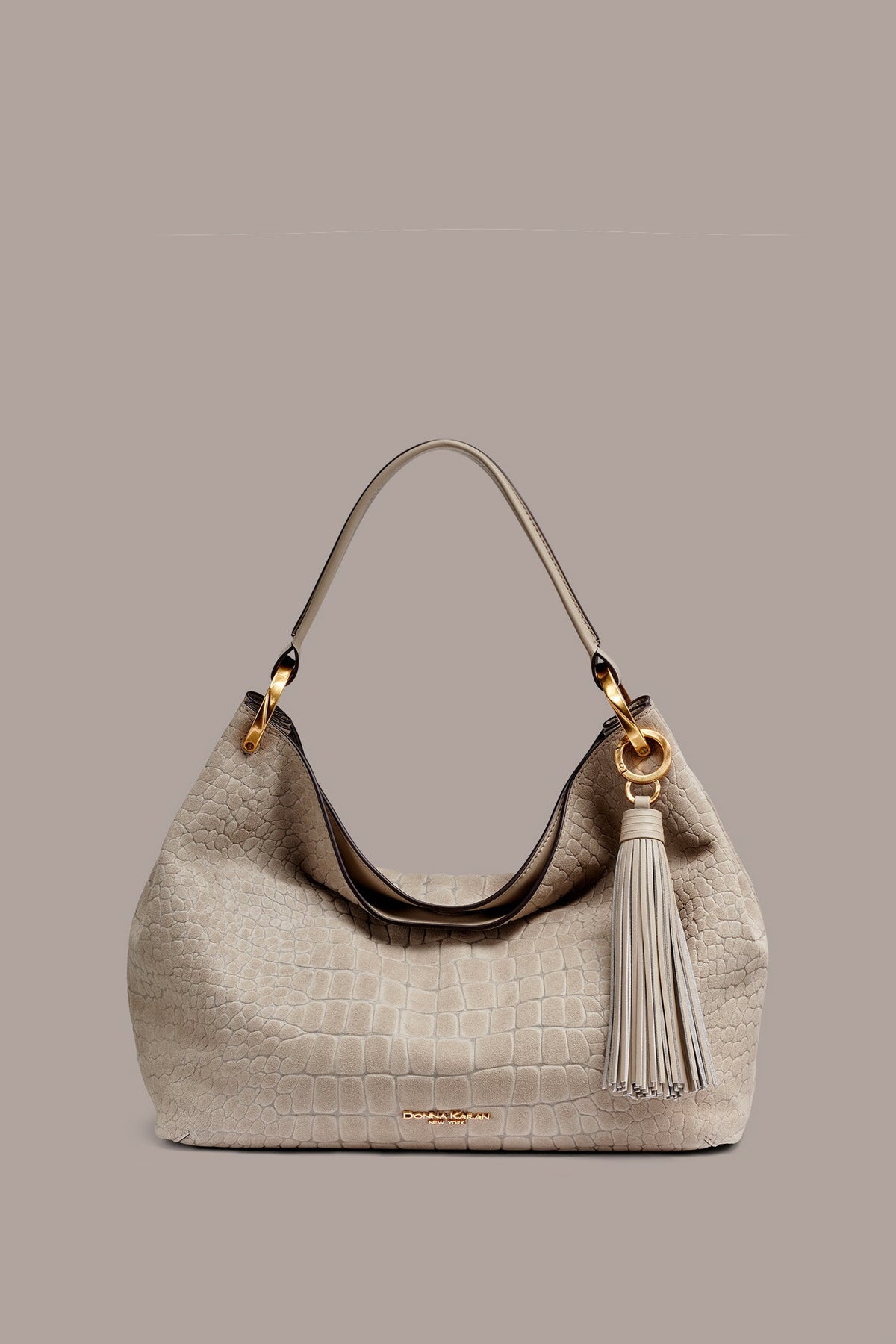 Donna Karan GLENWOOD CROC-EFFECT SUEDE SHOULDER BAG