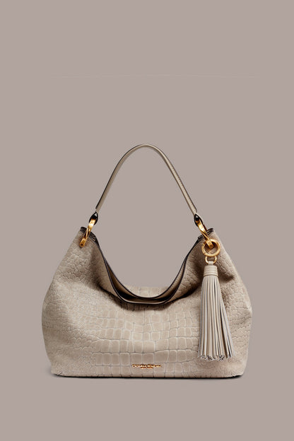 Donna Karan GLENWOOD CROC-EFFECT SUEDE SHOULDER BAG
