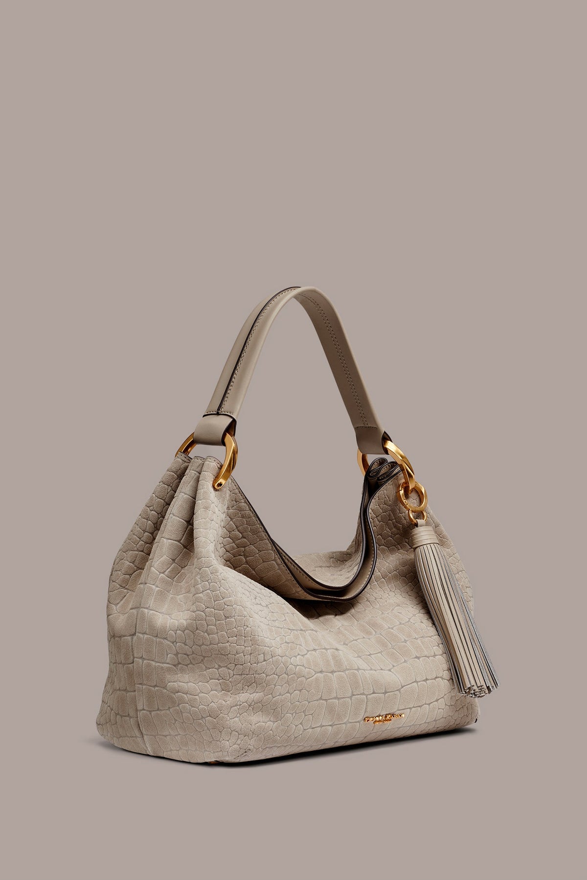 Donna Karan GLENWOOD CROC-EFFECT SUEDE SHOULDER BAG