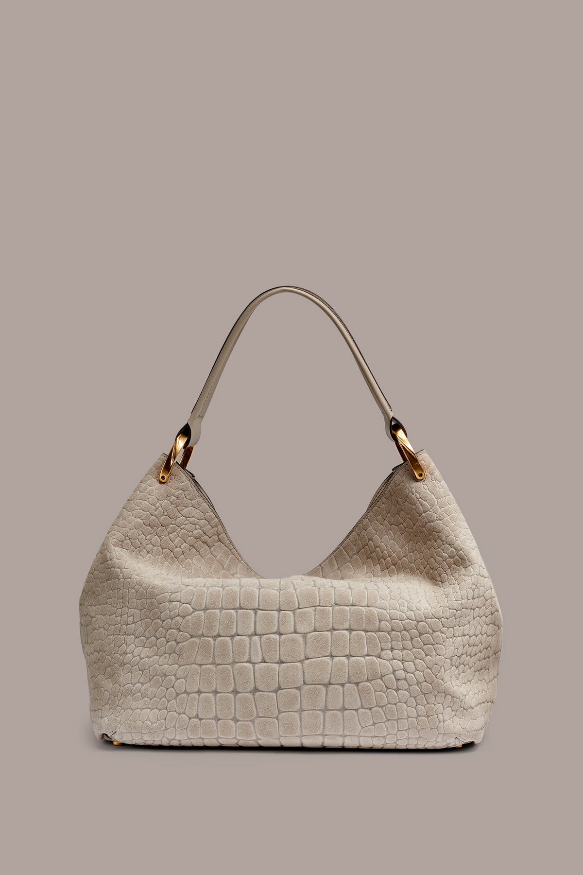 Donna Karan GLENWOOD CROC-EFFECT SUEDE SHOULDER BAG