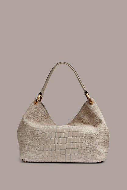 Donna Karan GLENWOOD CROC-EFFECT SUEDE SHOULDER BAG