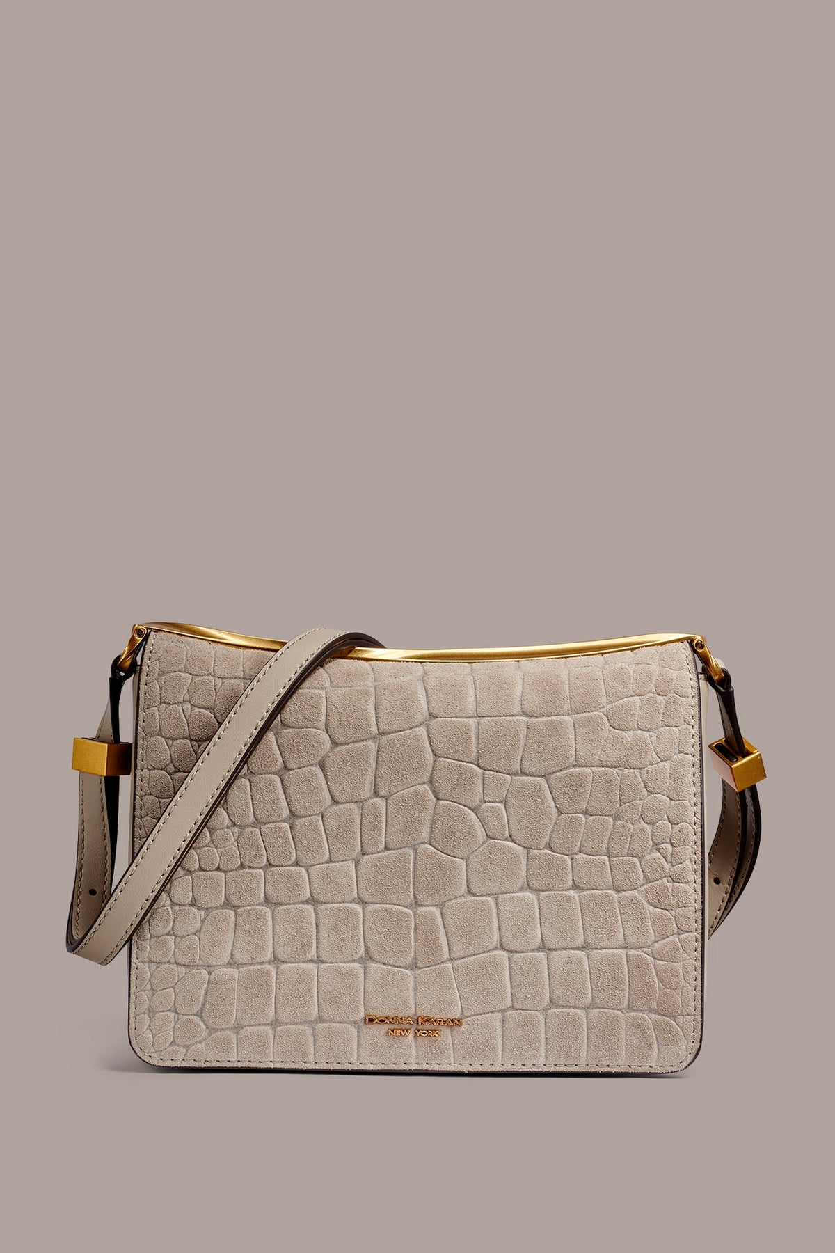 Donna Karan JERICHO CROC-EFFECT SUEDE SHOULDER BAG