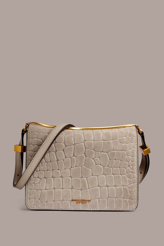 Donna Karan JERICHO CROC-EFFECT SUEDE SHOULDER BAG