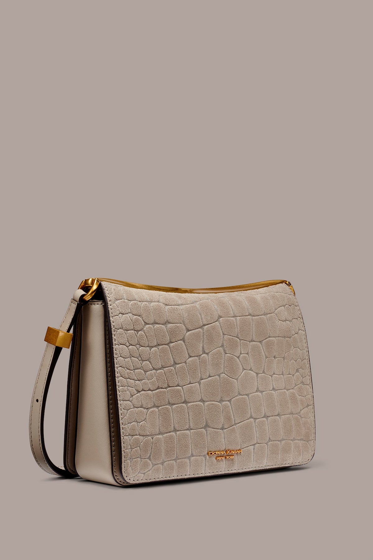 Donna Karan JERICHO CROC-EFFECT SUEDE SHOULDER BAG
