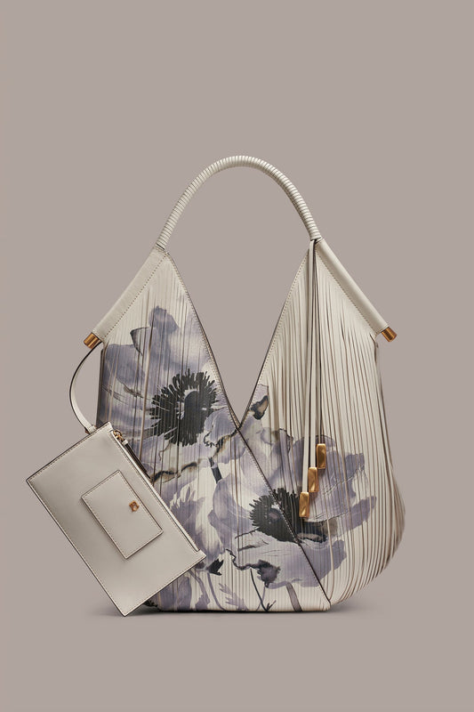 Donna Karan BALDWIN FLORAL LASER-CUT LEATHER LARGE SHOULDER BAG
