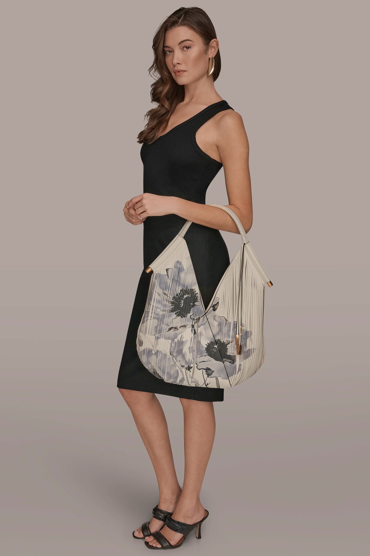 Donna Karan BALDWIN FLORAL LASER-CUT LEATHER LARGE SHOULDER BAG