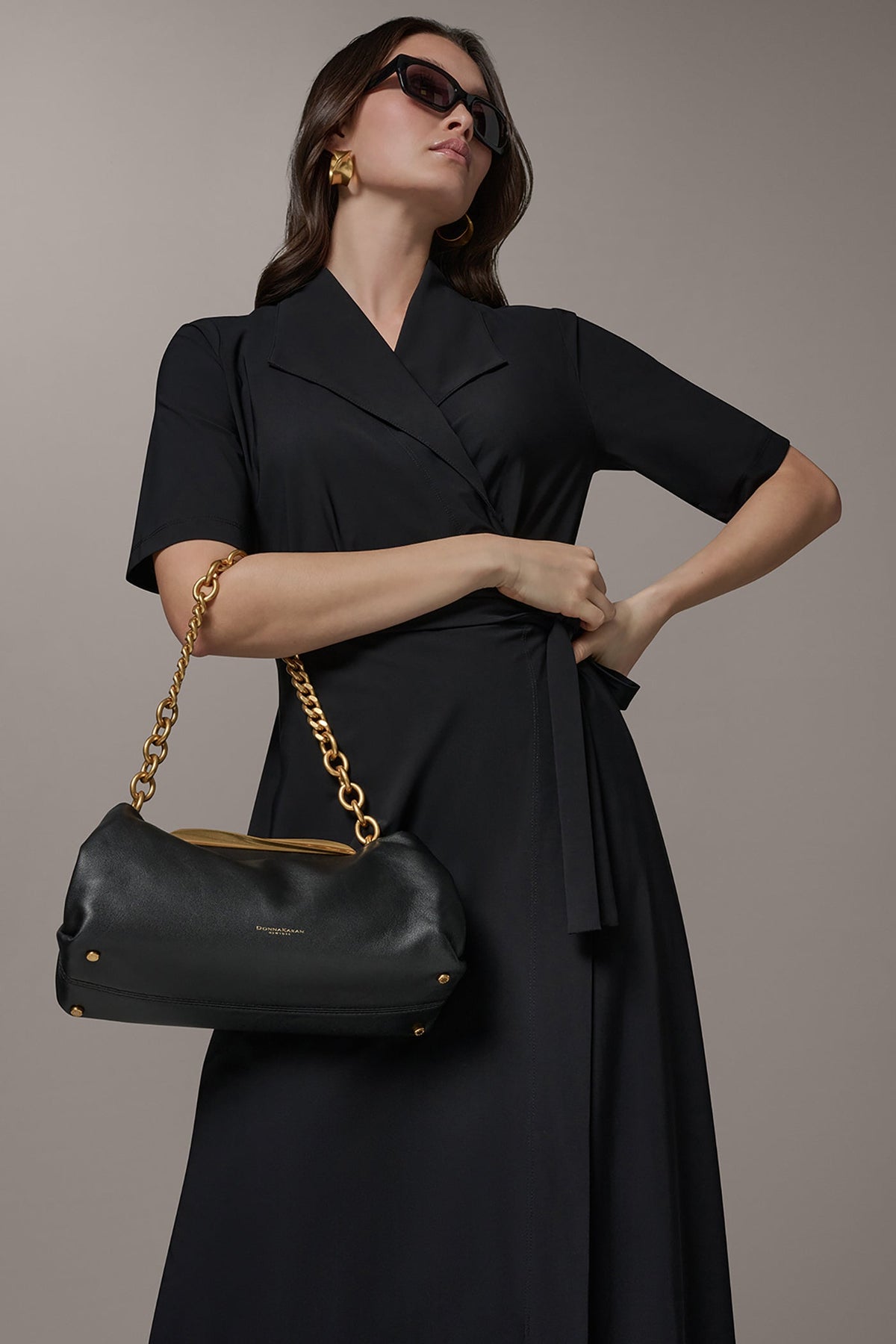 Donna Karan POPLIN LEATHER CLUTCH