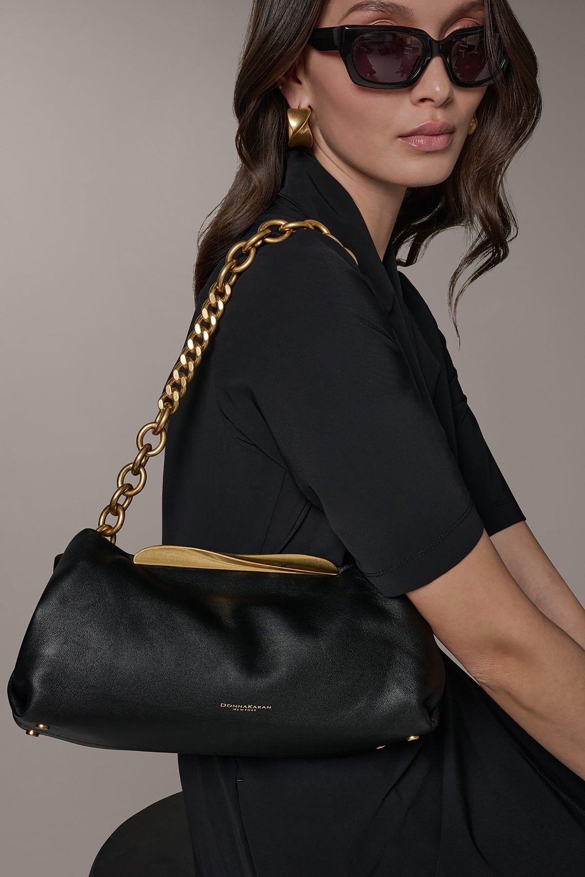 Donna Karan POPLIN LEATHER CLUTCH