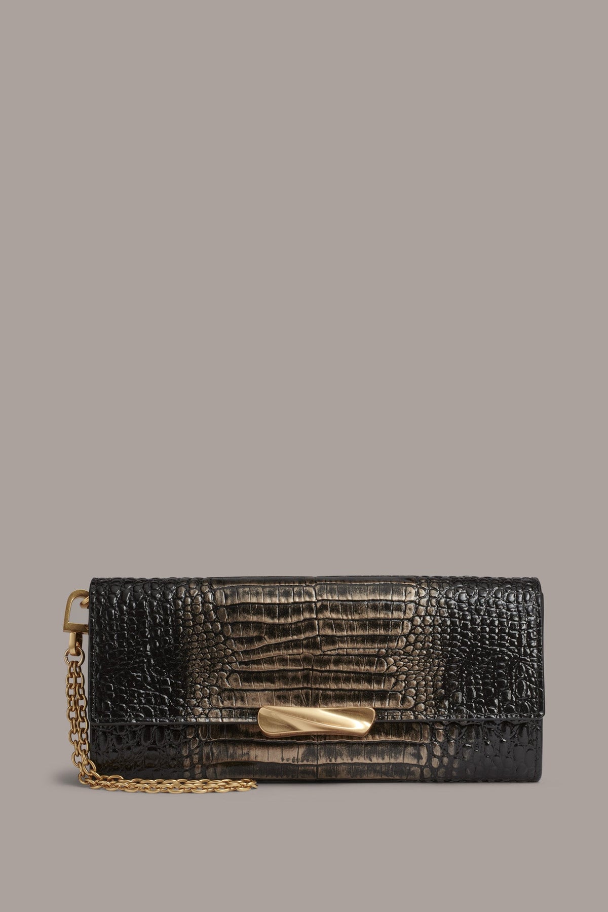 Donna Karan AMAGANSETT METALLIC CROC-EFFECT FLAP WALLET