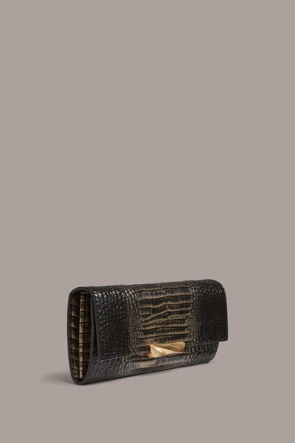 Donna Karan AMAGANSETT METALLIC CROC-EFFECT FLAP WALLET