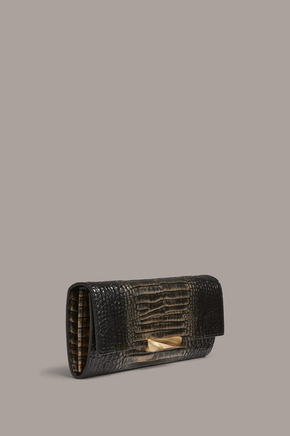 Donna Karan AMAGANSETT METALLIC CROC-EFFECT FLAP WALLET