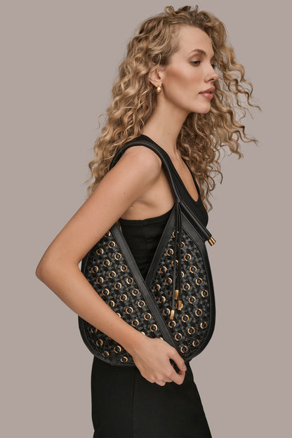 Donna Karan BALDWIN MINI WOVEN GROMMET SHOULDER BAG
