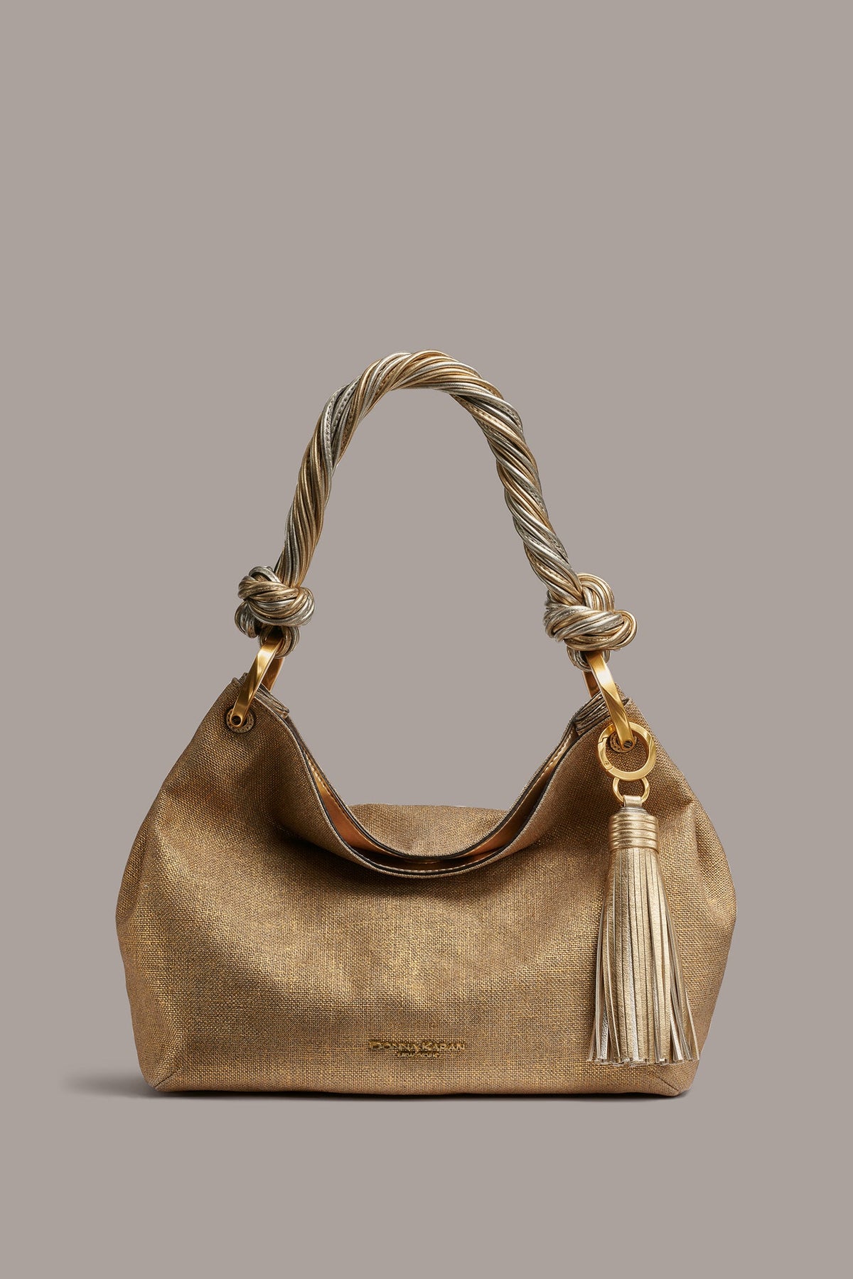 Donna Karan GLENWOOD SMALL METALLIC CANVAS SHOULDER BAG