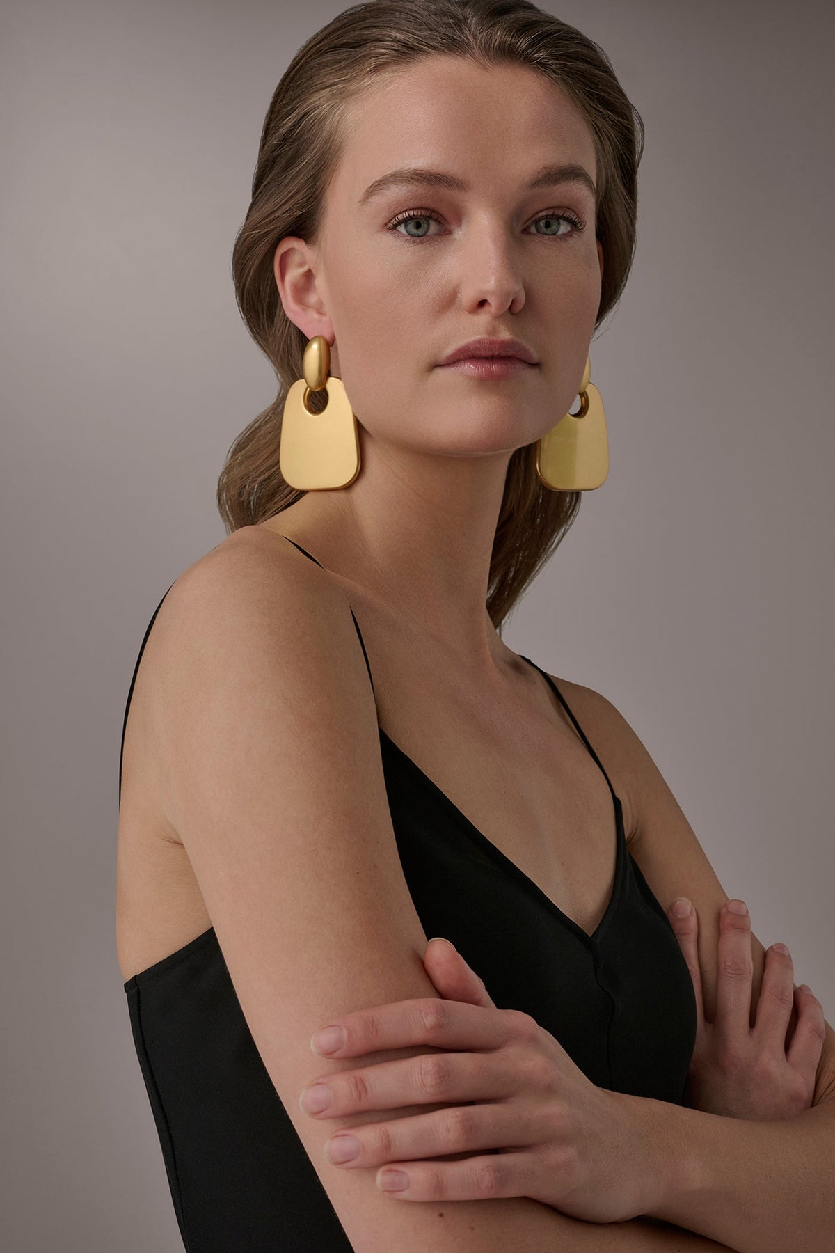 Donna Karan OVERSIZED DOOR KNOCKER WORN GOLD EARRING