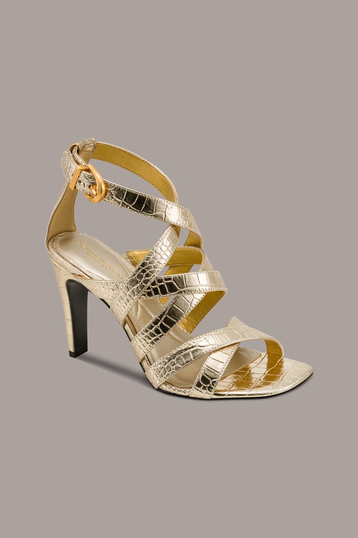 Donna Karan BRIARROSE METALLIC CROC-EFFECT ANKLE-STRAP SANDAL