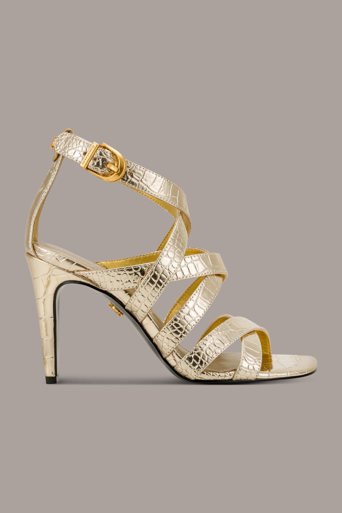 Donna Karan BRIARROSE METALLIC CROC-EFFECT ANKLE-STRAP SANDAL