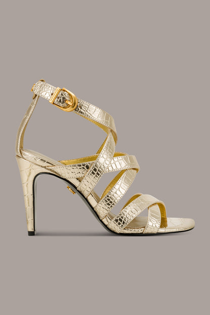 Donna Karan BRIARROSE METALLIC CROC-EFFECT ANKLE-STRAP SANDAL