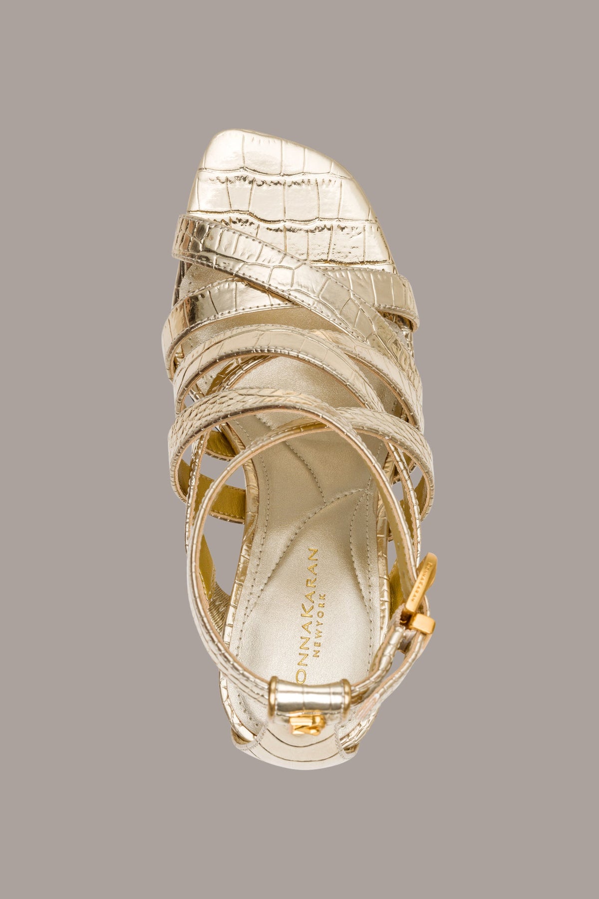 Donna Karan BRIARROSE METALLIC CROC-EFFECT ANKLE-STRAP SANDAL