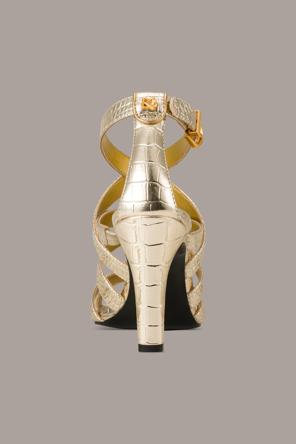 Donna Karan BRIARROSE METALLIC CROC-EFFECT ANKLE-STRAP SANDAL