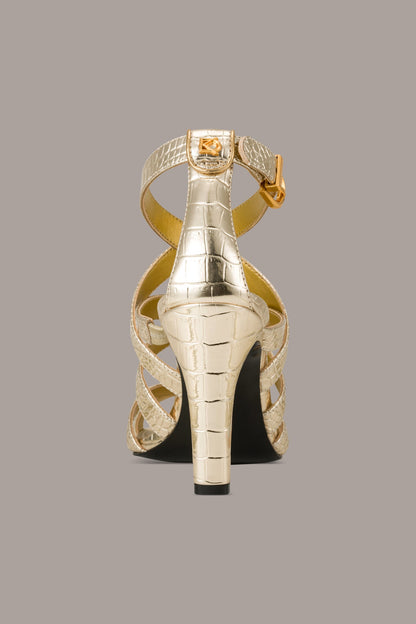 Donna Karan BRIARROSE METALLIC CROC-EFFECT ANKLE-STRAP SANDAL