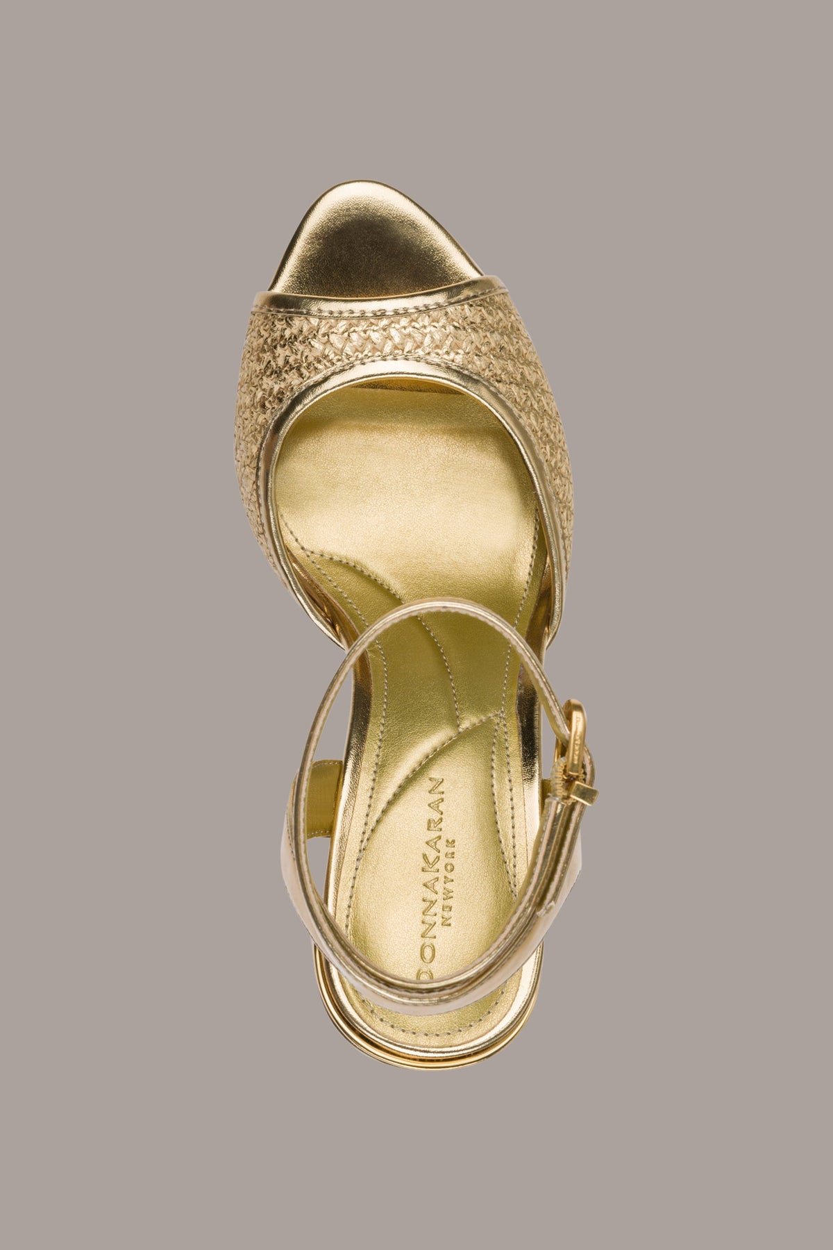 Donna Karan SINCLAIR METALLIC RAFFIA ANKLE-STRAP SANDAL