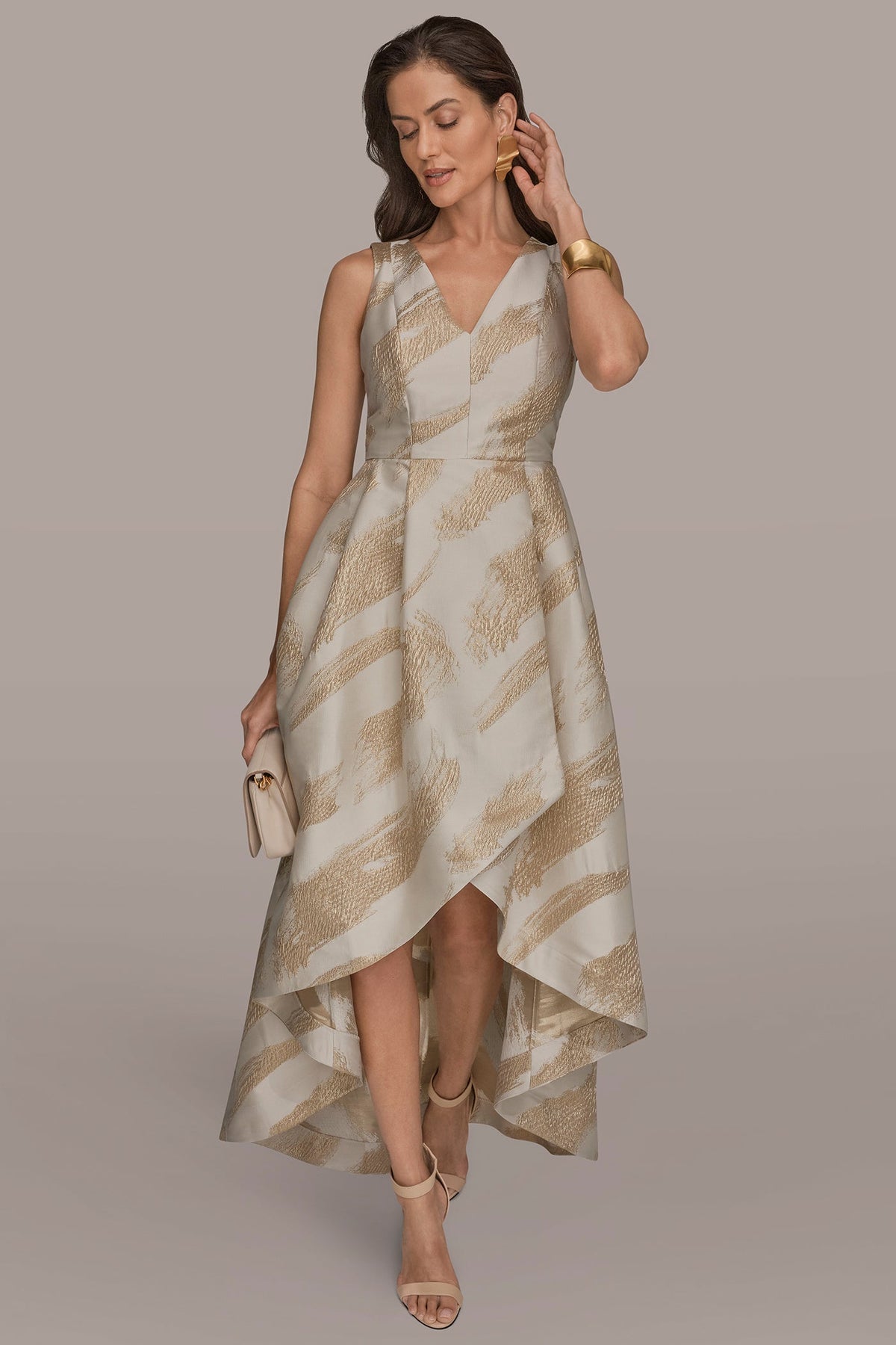 Donna Karan BRUSHSTROKE JACQUARD HIGH-LOW BALL GOWN