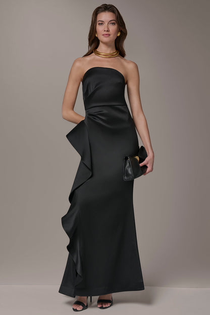 Donna Karan TAFFETA STRAPLESS RUFFLE GOWN