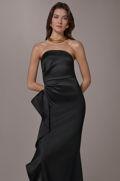 Donna Karan TAFFETA STRAPLESS RUFFLE GOWN