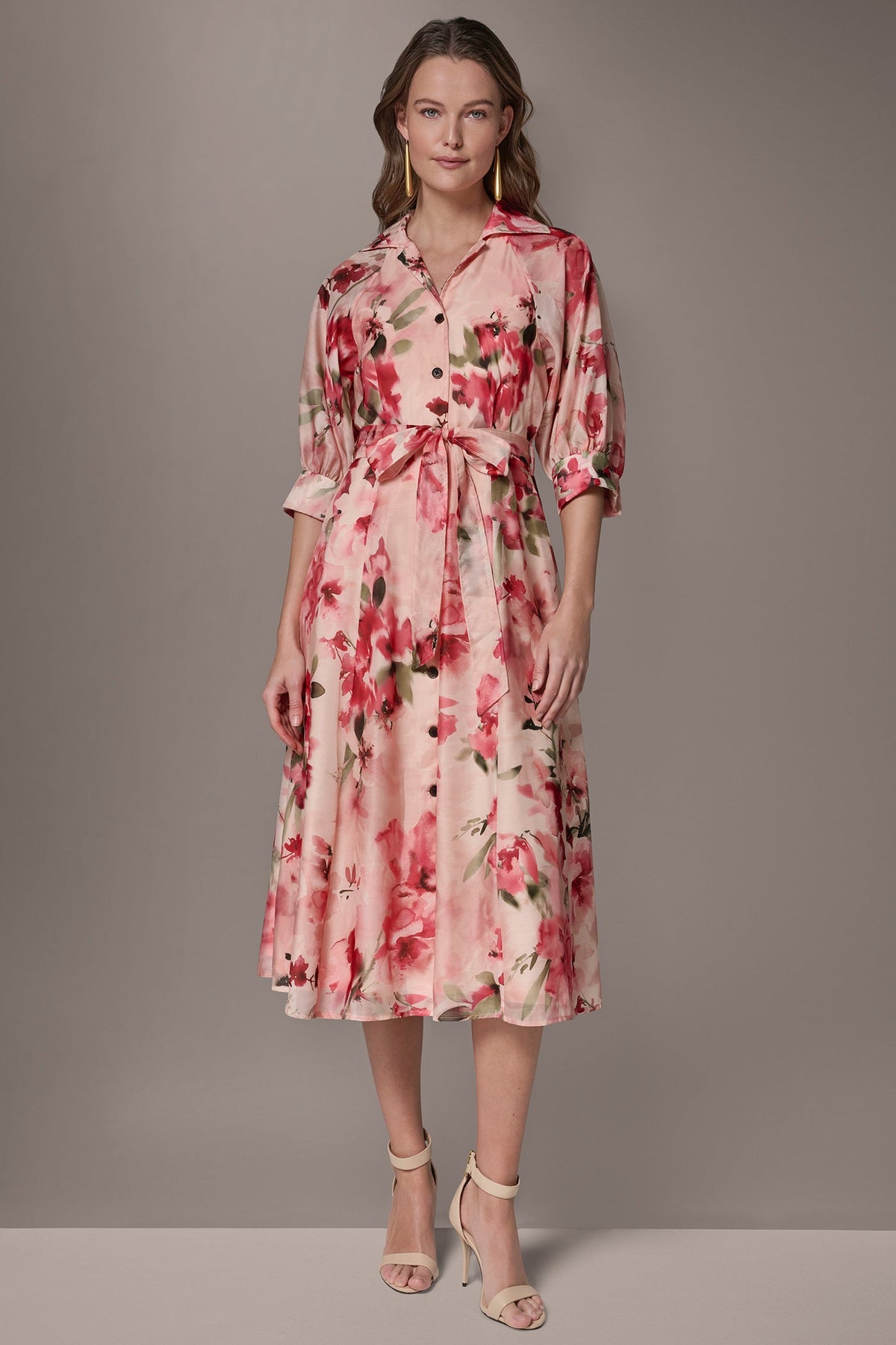 Donna Karan ORGANZA FLORAL MIDI SHIRT DRESS