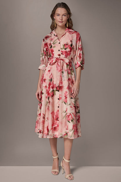 Donna Karan ORGANZA FLORAL MIDI SHIRT DRESS