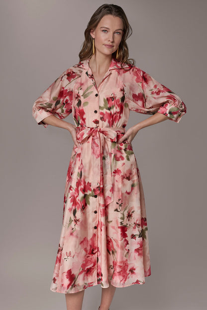 Donna Karan ORGANZA FLORAL MIDI SHIRT DRESS