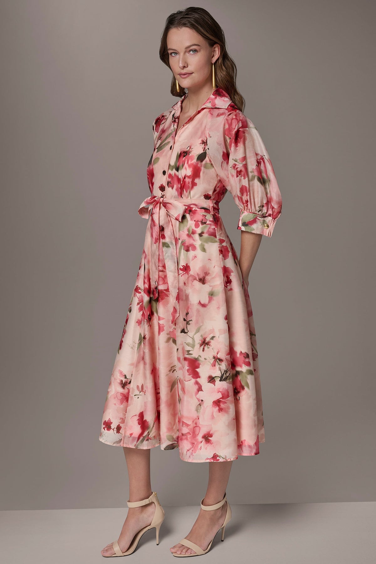 Donna Karan ORGANZA FLORAL MIDI SHIRT DRESS