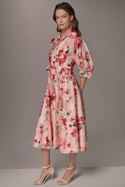 Donna Karan ORGANZA FLORAL MIDI SHIRT DRESS